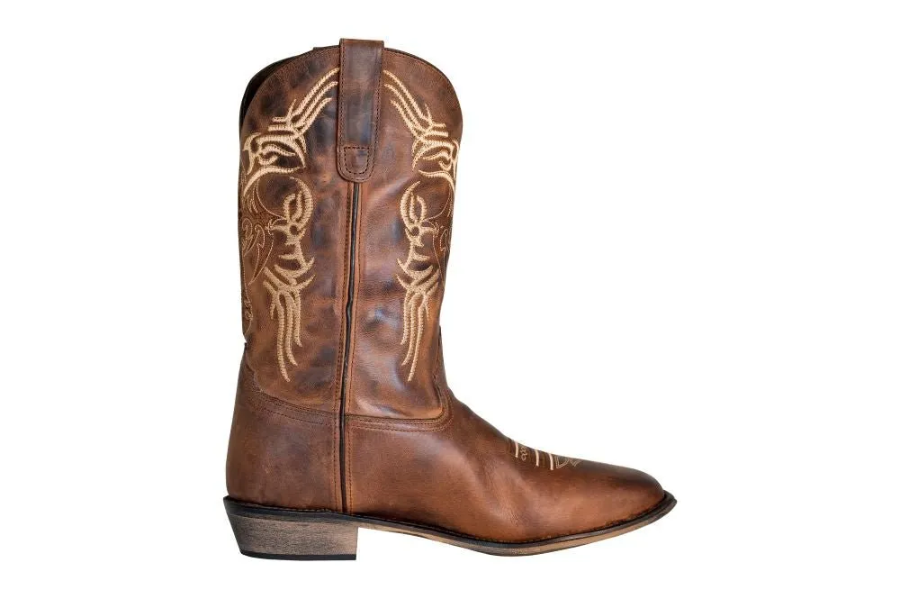 TuffRider Men's Lamar Leather Contrast Stitched Wide Square Toe Western Boots