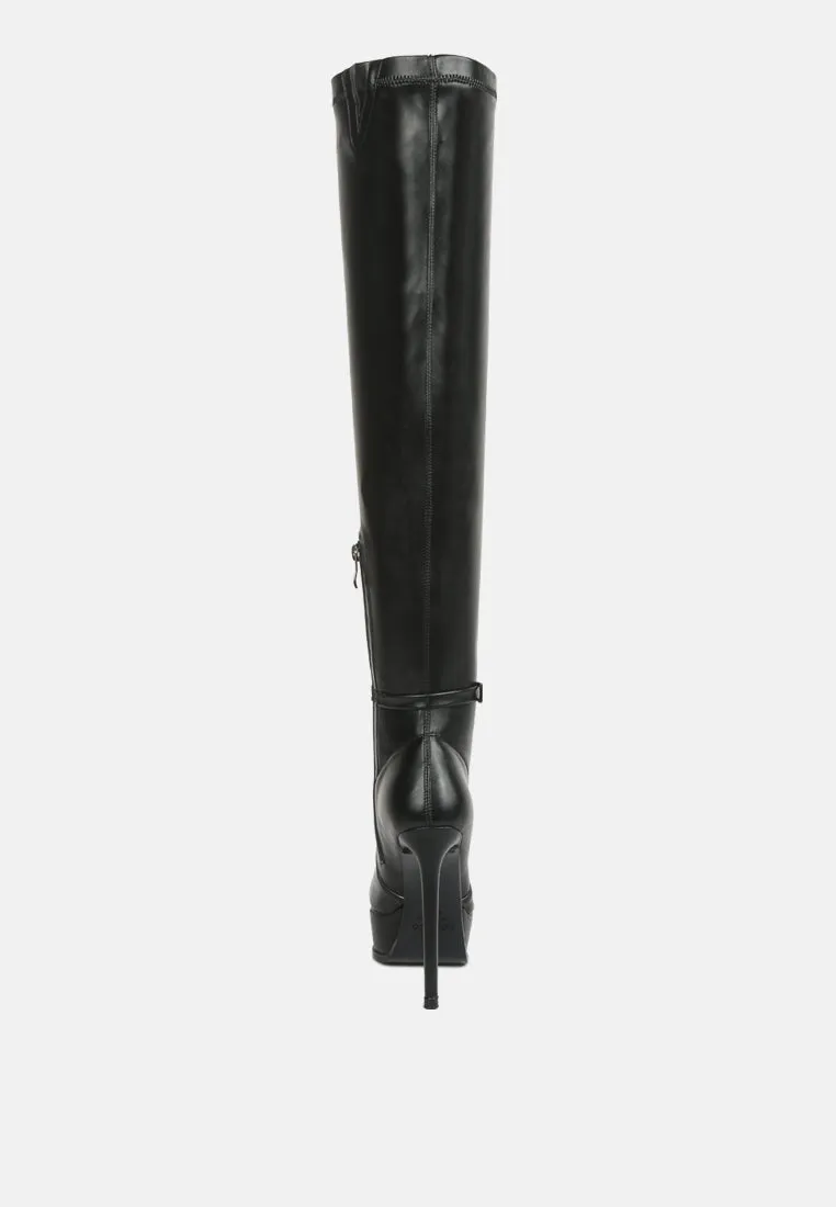 TWINKLES Patent Stiletto Heeled Long Boots in Black