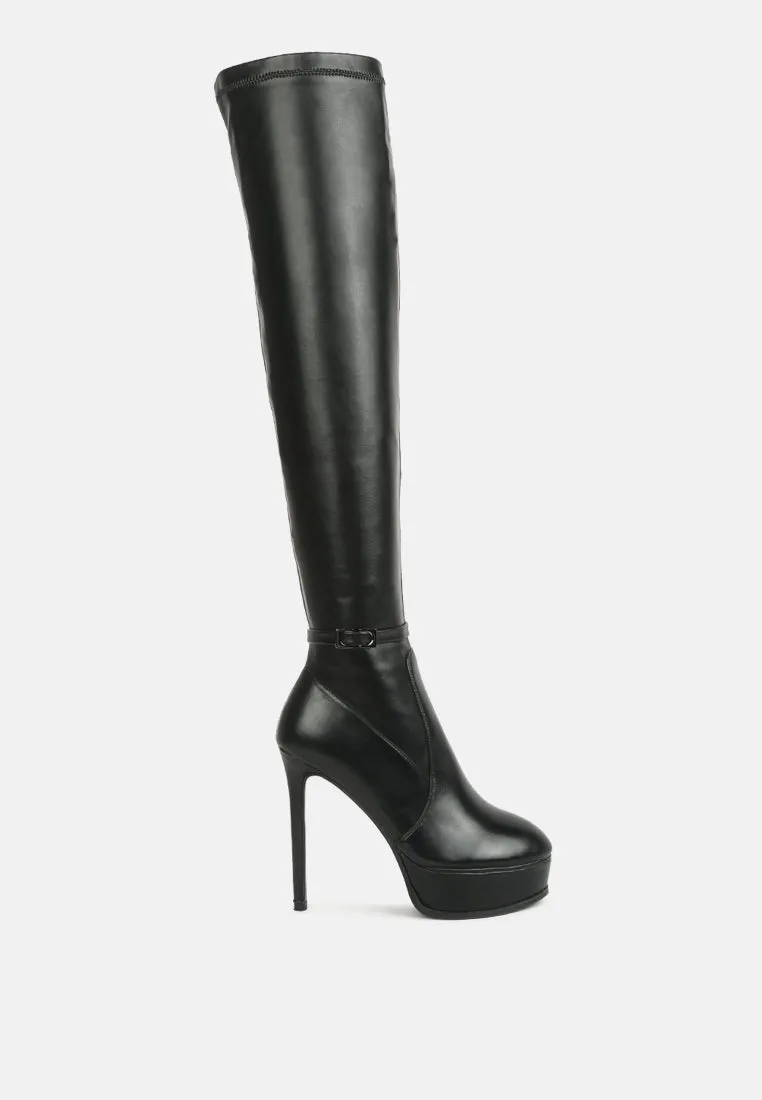 TWINKLES Patent Stiletto Heeled Long Boots in Black