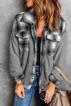 Women's Button Down Pocket Coat Plaid Shacket