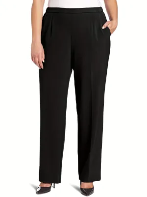 Women's Plus Size Solid Straight Leg Pants - Effortless Style with Convenient Pockets