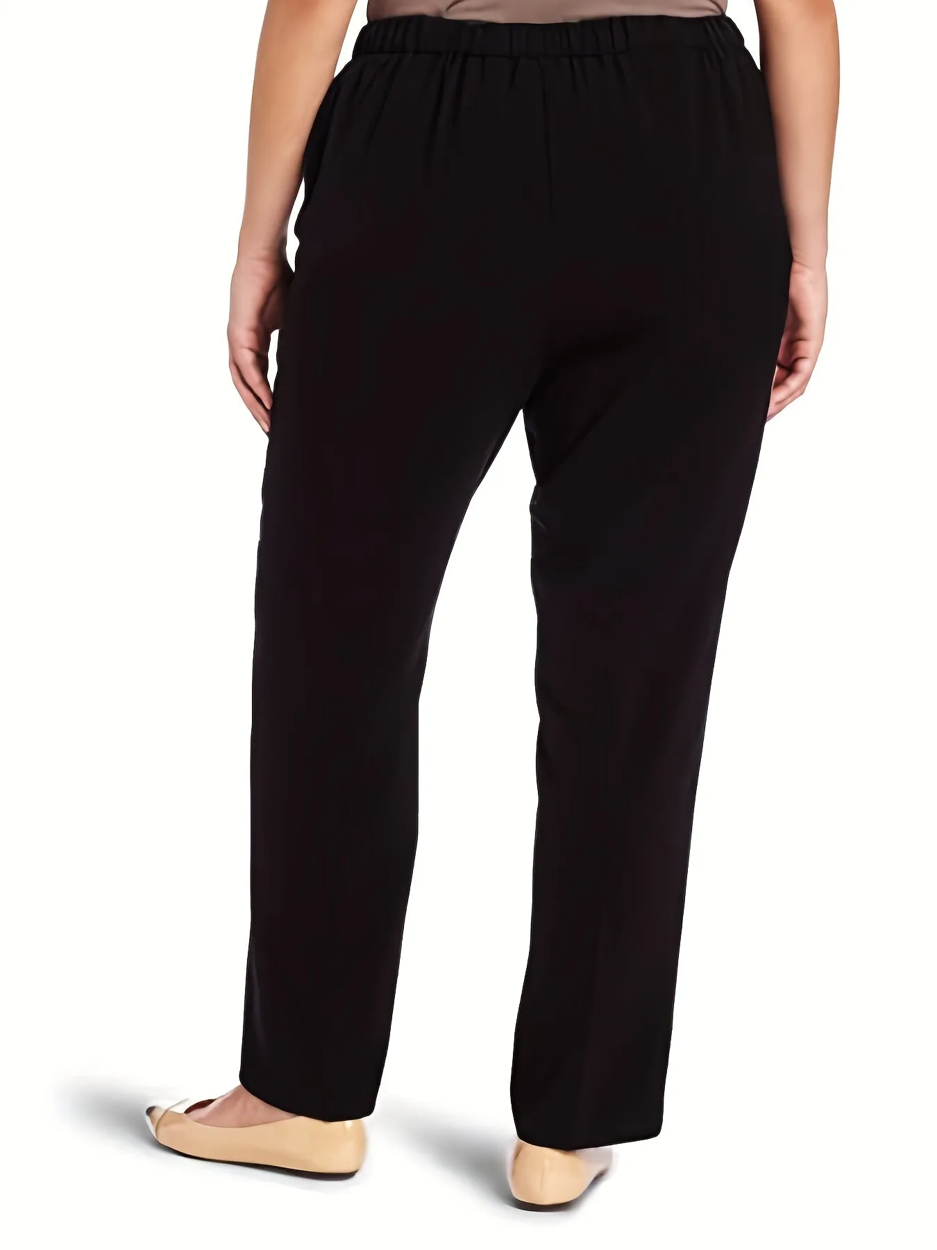 Women's Plus Size Solid Straight Leg Pants - Effortless Style with Convenient Pockets