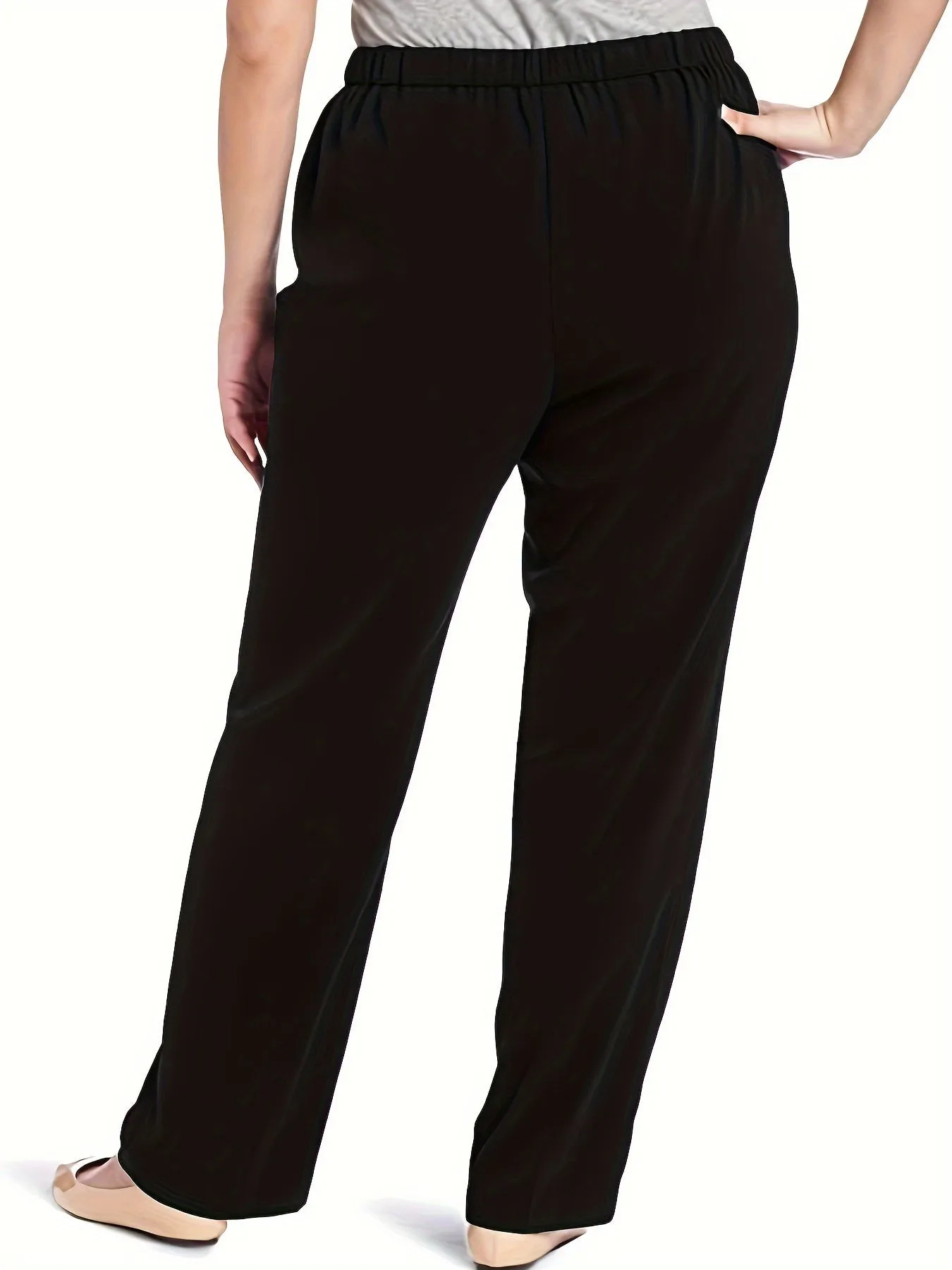 Women's Plus Size Solid Straight Leg Pants - Effortless Style with Convenient Pockets